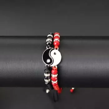 2шт плетеный веревочный браслет тайцзи для мужчин и женщин черный белый инь-ян религиозные украшения ручной работы регулируемый браслет для дружбы и пары чёрный/красный