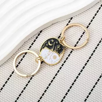 2шт подвесные ювелирные изделия пара брелок из нержавеющей стали солнце луна кошка брелок подарок на день святого валентина 1 Pair