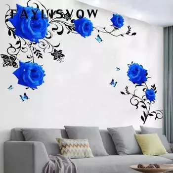 2шт ПВХ шаблон DIY украшения стены наклейки цветок съемные розы виниловые наклейки для спальни