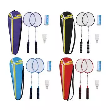 2шт ракетки для бадминтона для взрослых подростков железный сплав противоскользящие ракетки для бадминтона набор с нейлоновым воланом Purple Blue