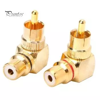 2шт RCA прямоугольный штекер-мама позолоченный разъем адаптер 90 градусов