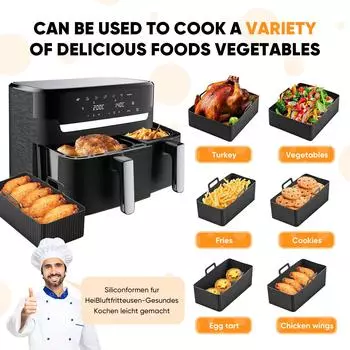 2шт. Силиконовый поднос для фритюрницы, прямоугольная форма, многоразовые силиконовые вкладыши, корзина, противень, духовка, кастрюля, тарелка, аксессуары для фритюрницы