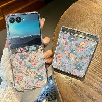 2шт складной красочный цветочный узор чехол для телефона Motorola Razr 50 40 ультра ударопрочный прозрачный ПК жесткий тонкий чехол Motorola Razr 50 Ultra