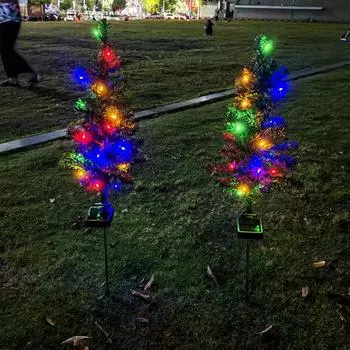 2шт солнечная рождественская елка на солнечной энергии предварительно освещенная маленькая рождественская елка