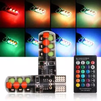 2шт T10 RGB COB светодиодный автомобильный градиентный пульт дистанционного управления мигающий свет габаритный фонарь 1