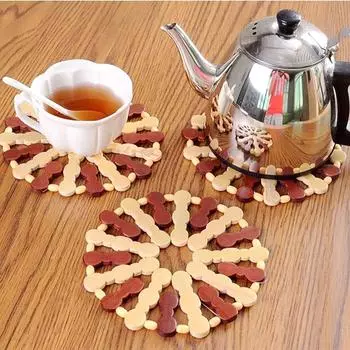 2шт теплоизоляционный коврик нескользящий изолированный бамбуковый коврик для горячих кастрюль и сковородок кухонный обеденный стол подставка под чашку