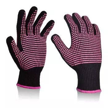 2шт термостойкие перчатки с силиконовыми пупырышками термостойкие перчатки для укладки волос щипцы для завивки ярко-розовый