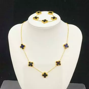 2шт титановый стальной клевер двухсторонний модный роскошный ювелирный комплект ожерелье браслет necklace+bracelet белый