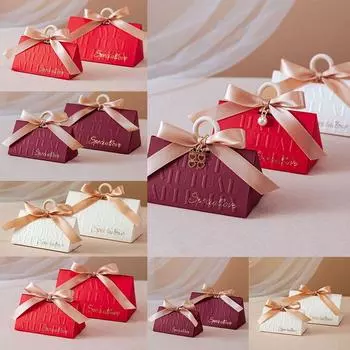 2шт треугольная подарочная коробка портативная коробка для шоколада упаковочная коробка свадебная коробка конфет друзья Dark Red-Style A-L