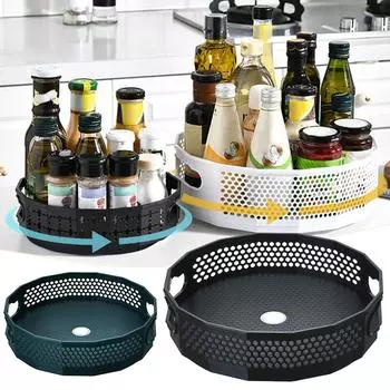 2шт. вращающаяся на 360° полка для специй, настольный органайзер для косметики для спальни, многофункциональный ящик для хранения фруктов большой емкости зелёный