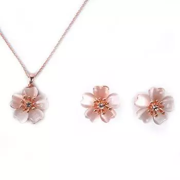 2шт женщин искусственный опал цветок кулон ожерелье серьги комплект ювелирных изделий