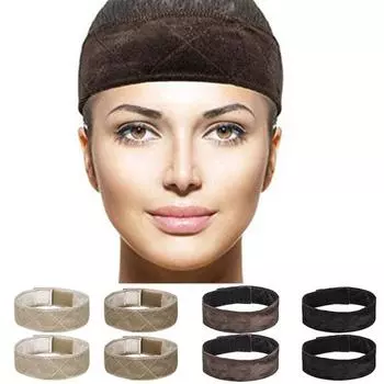 2шт женщин нескользящий бархатный парик эластичная повязка на голову регулируемый шарф для волос бежевый