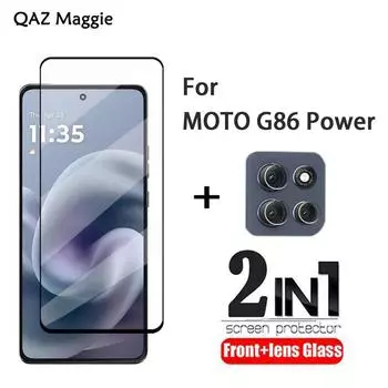 2в1 Для MOTO G86 Power Стекло Полное покрытие Защитная пленка для экрана Закаленное стекло + Пленка для объектива камеры MOTO G86 Power