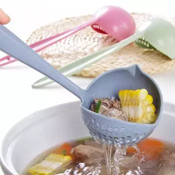 2в1 Дуршлаг Ложка Суповая Ложка Изогнутая Длинная Ручка Столовая Посуда Кухонные Принадлежности Для Кухни Суп бежевый