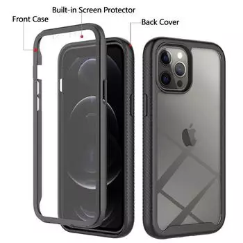 2в1 Гибридный сверхпрочный защитный чехол для iPhone 16 Pro Max 15 14 13 12 11 XR XS7 8 Plus Otter Case Box Hard с закаленной пленкой Полная защита 360° For iPhone12 or12Pro чёрный