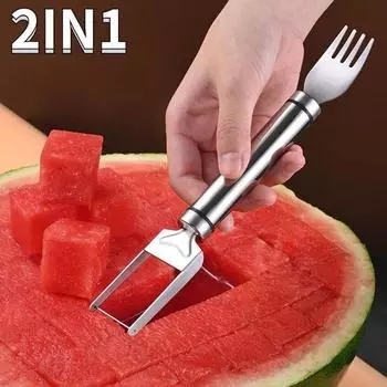 2в1 универсальная нержавеющая сталь слайсер для арбуза кухонная вилка для резки фруктов ложки для дыни для кухонных аксессуаров 1PCS