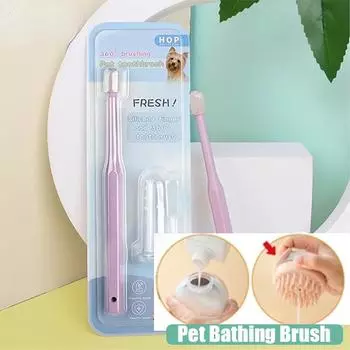 2в1 зубная щетка с мягким пальцем для собак, 360°, чистка зубов, гигиенический инструмент для ухода за зубами домашних животных розовый