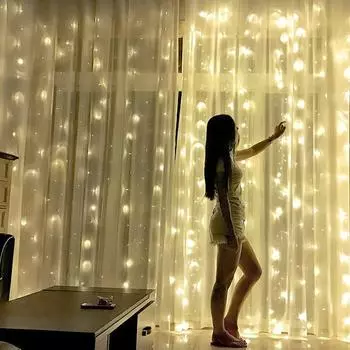 2x2/3x2/6x3M свадебная фея гирлянда рождественская 300 светодиодная праздничная гирлянда для садовой вечеринки на открытом воздухе дома, улицы, декор для занавесок 3*1m белый