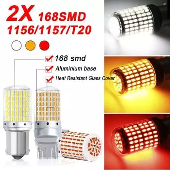 2x 168LED P21W PY21W Автомобильная светодиодная лампа Ba15s 1156 Bau15s T20 WY21W W21W Высокомощная светодиодная сигнальная лампа Canbus Без ошибок Автоматический задний ход 2Pcs&1156 ba15s P21W белый