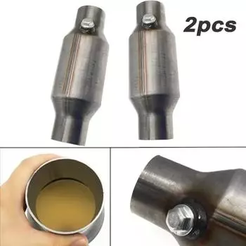 2X 2.5 Universal Catalytic Converter 400holes High Flow W/Guard Shield Stainless Steel Exhaust Catalytic Converter