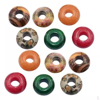 2x 6шт смешанные бусины Rondelle с большим отверстием, драгоценный камень, нефрит, яшма, изготовление ювелирных изделий