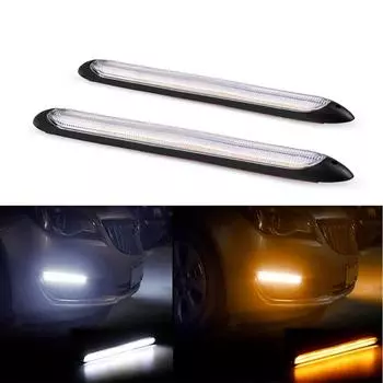 2x Автомобильные светодиодные дневные ходовые огни DRL Flow Yellow Turn Signal White Водонепроницаемые полосы фар последовательного света Универсальные White N Yellow
