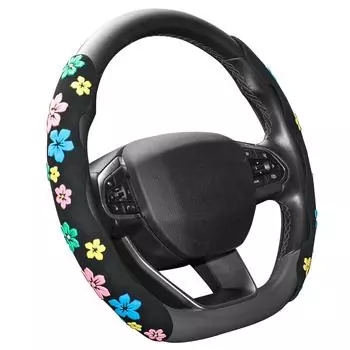 2X автомобильный замшевый усилитель рулевого колеса, противоскользящий чехол, универсальный универсальный чехол с цветочным принтом чёрный