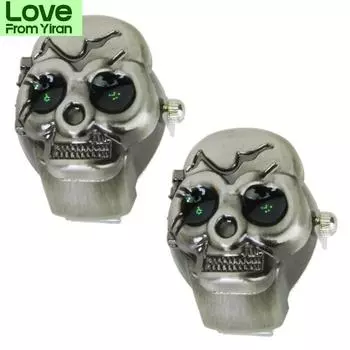 2x бронзовых раскладных кольца для часов с черепом, эластичный ремешок для часов унисекс — батарейка в комплекте, идеально подходит для любителей черепов