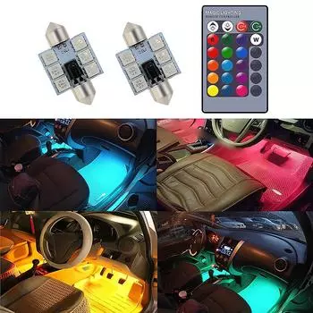 2X C5W автомобильные светодиодные RGB 5050 6SMD 31/36/39/41 мм купольные автомобильные дверные фонари автомобильный пульт дистанционного управления цветные лампы для чтения атмосферные лампы на крышу 2pcs 31mm разноцветный
