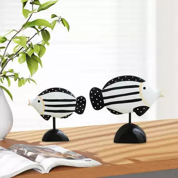 2x деревянная статуя рыбы, художественная фигурка животного, скульптура, украшение для прихожей