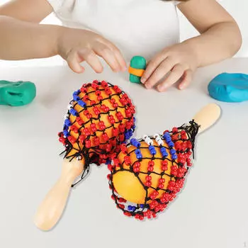 2x деревянные маракасы для ручного перкуссионного устройства, сетка для бусинок, самодельные портативные песочные молотки, музыкальный инструмент для игры