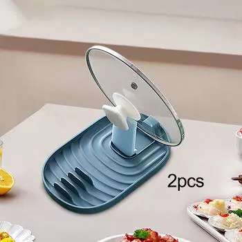 2x держатель для крышки кастрюли, ложка для размещения ложек, кухонные гаджеты, многофункциональные лопатки на столешнице синий