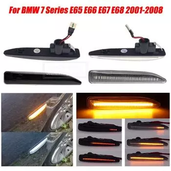 2x Dynamic LED 12V Car Front Fender Side Marker Lights Turn Signal Indicator Lamps For BMW 7 Series E65 E66 E67 E68 2001-2008