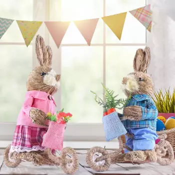 2x фигурки пасхальных кроликов, пасхальный кролик, декор, карфт, украшение, центральная скульптура для