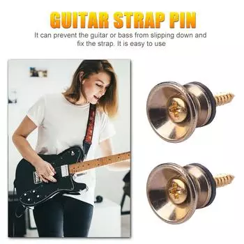 2x гитарных колка противоскользящий ремень пряжка фиксатор штифт для баса (Золото)