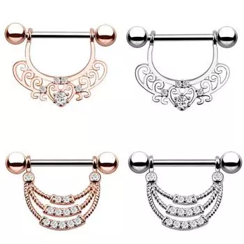 2X хирургическое винтажное циркониевое кольцо для сосков, болтающиеся щиты, украшения для пирсинга, 14 г серебряный