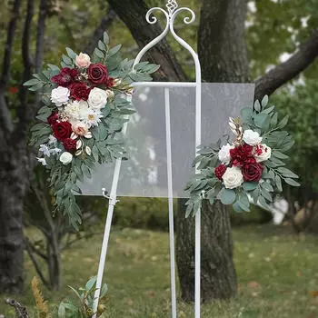 2x Искусственные цветы Свадебное украшение прохода Зеленые листья Шелковая деревенская арка