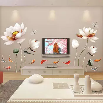 2x Наклейка на стену в виде лотоса, цветочная наклейка, аксессуар для универсального использования, элегантный декор, художественная роспись для телевизора