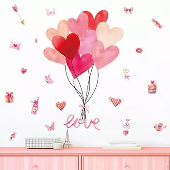 2x Наклейки на стену ко Дню святого Валентина, настенные декоративные съемные наклейки на окна в виде воздушных шаров в форме сердца