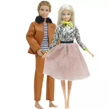 2x наряды для кукол ручной работы, кожаное пальто, модная зимняя повседневная одежда для куклы Барби, аксессуары для кукол Кена, кукольный домик, детские игрушки(НЕТ КУКЛЫ)
