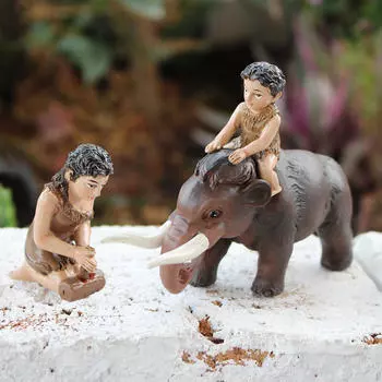 2x примитивные мужские садовые статуи, пейзажные украшения, ремесленная книжная полка, произведение искусства из смолы, слон «сделай сам»