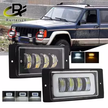 2X Противотуманные фары Светодиодные противотуманные фары Фары ДХО Дальнего света Белые Желтые Halo Для Lada 2110 -2117 Для Kamaz Для Niva Chevrolet Для Vaz 2114 Van white yellow no halo