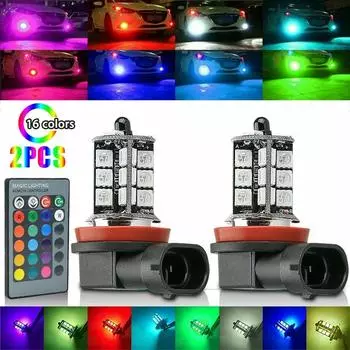 2X RGB H8/H11 H7 H4 автомобильные светодиодные противотуманные фары 5050 27SMD чипы с дистанционным управлением для изменения цвета Aotu фара с 12 В 24 В H3