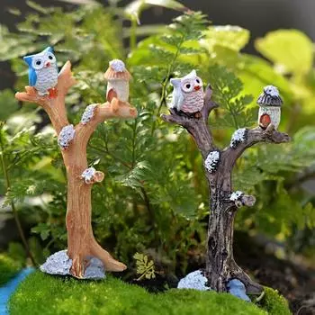 2X смоляные ветки совы миниатюрный ландшафтный сад мини-кукольный домик декор ремесло милый