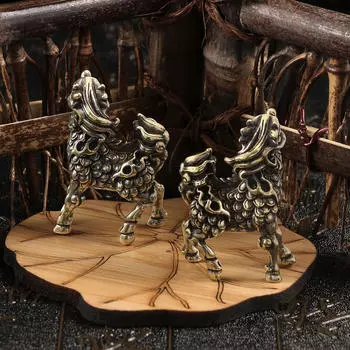 2x Статуэтка Фэн-шуй Латунь Фигурка Процветания Коллекция Настольный Центральный Элемент Китайский Мифический для