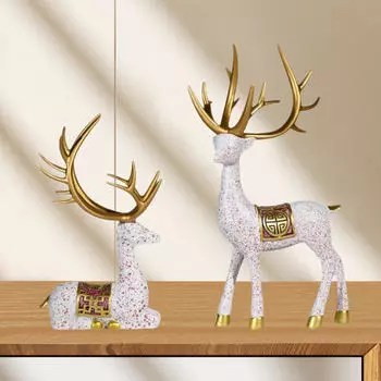 2x Статуэтки оленей Поделки Креативные декоративные фигурки Скульптуры животных для столешницы, вечеринки