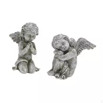 2x Статуи Ангелов Украшения Кабинета Смолы Ремесло Вход Крыло Декоративная Терраса Двор Сад Патио