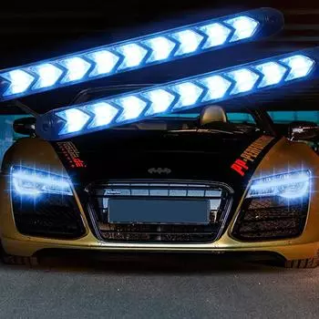 2X светодиодные дневные ходовые огни Arrow Car 12V DRL Switchback Strips с янтарными и белыми последовательными указателями поворота Black shell-6LED белый/жёлтый