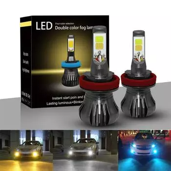 2x светодиодные лампы H8 H9 H11 белого/синего двойного цвета COB, мигающие, стробоскопические, комплект автомобильных противотуманных фар, 12 В-24 В