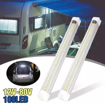 2x светодиодные полосы внутреннего освещения, 12 В-80 В, 6 Вт, 108 светодиодов, переключатель включения/выключения SMD для автомобиля, фургона, автобуса, каравана, грузовика, дома на колесах, кемпера белый